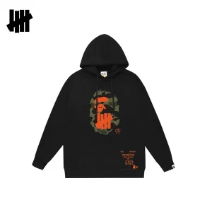 UNDEFEATED 聯名BAPE 五道杠 猿人頭印花 百搭時尚 男女 寬鬆套頭 連帽衛衣 黑/白/灰